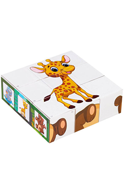 Bamsic Puzzle cuburi pentru copii, animale sălbatice, set 9 piese, jucărie ed...