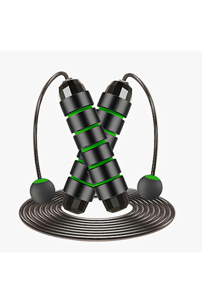 Choice حبل قفز سلكي قابل للتعديل، أخضر اللون، ثنائي الاستخدام، مزود بمحامل كر...