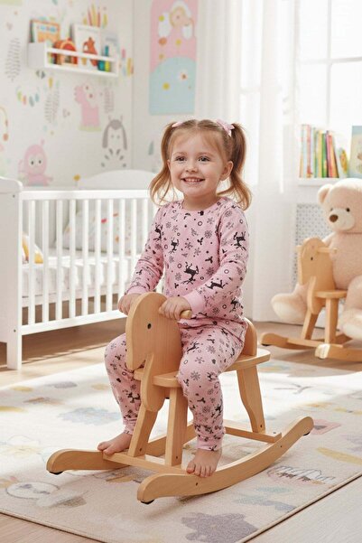 Fulla Moda Kar Tanesi Ve Geyik Desenli Unisex Çocuk Pijama Takımı