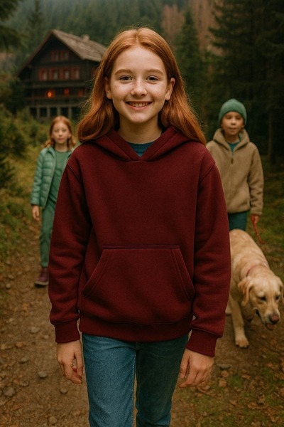 Cloise Children's Oversize Sweat-Shirt Hoodie 3-Thread Fleece-Lined Claret Red