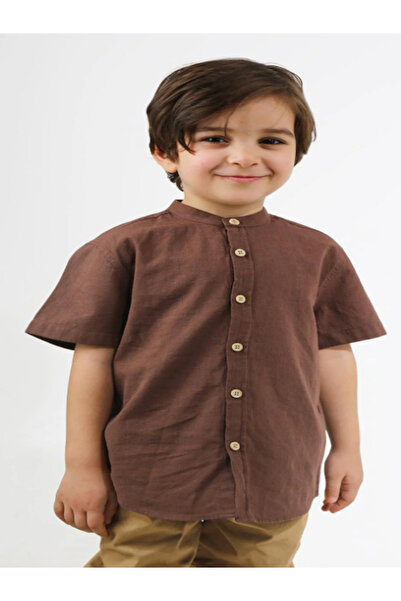 mars fashion Children's Brown Judge Collar Shirt, Short Sleeve, Cotton, Casua...