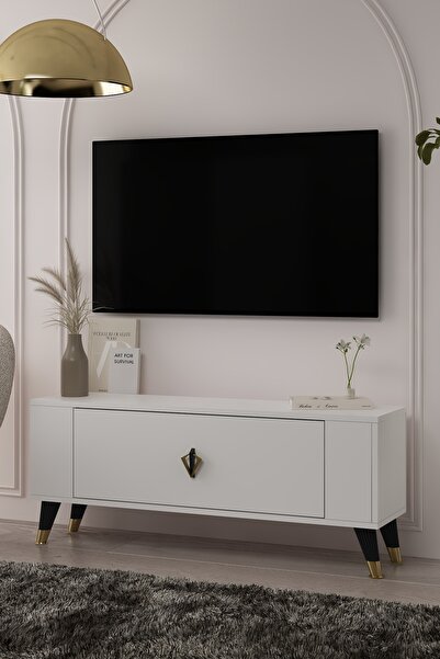 DEMONTE DECOR TV1351DD RETRO-32 TV SEHPASI BEYAZ-SİYAH-ALTIN