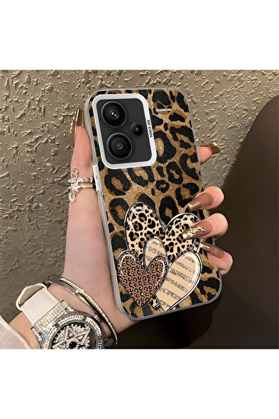 Hontinga Xiaomi Redmi Note 13 Pro Plus+ 5G Uyumlu Kılıfı Pardalı Desenli Kalp...