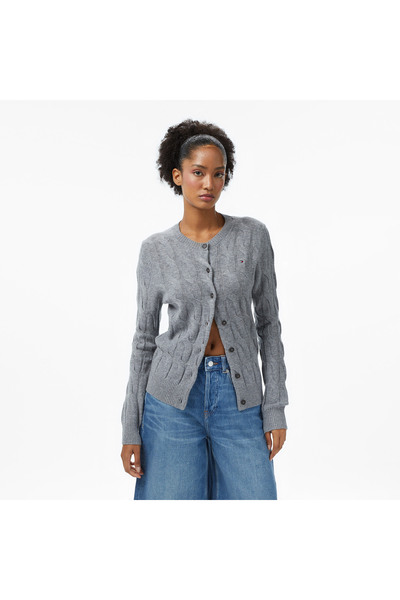 Tommy Hilfiger Soft Wool Cable Cardigan Kadın Triko Gri Hırka
