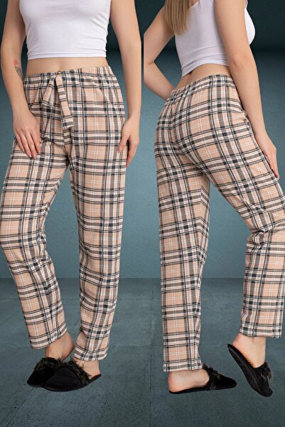 DONEX 3'lü Pamuklu İnce Nefes Alan Kumaş Kurdele Bel Detaylı Baskılı Cepsiz Kadın Pijama Altı