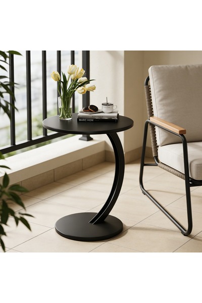 Roam shop طاولة جانبية على شكل حرف C: طاولة جانبية للأريكة بإطار معدني، طاولة صينية خشبية مستديرة، طاولة جانبية لغرفة النوم