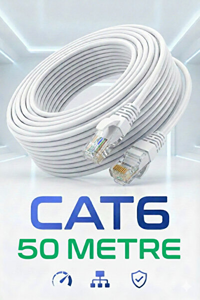 Reyonex 50 Metre Beyaz CAT6 Ethernet Patch Kablo - Yüksek Hızlı Gigabit İnternet Kablosu (RJ45 Uçlu)