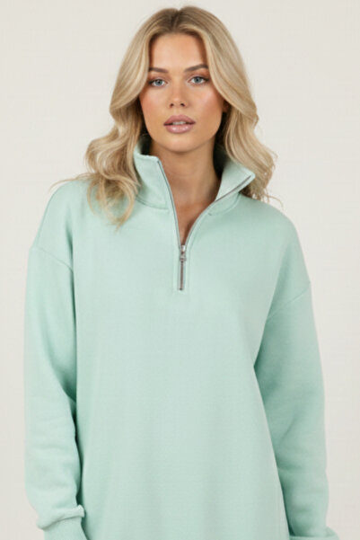 UNCİA OUTDOORS Yarım Fermuarlı Kadın Oversize Sweatshirt Rahat Kalıp Günlük Kullanım