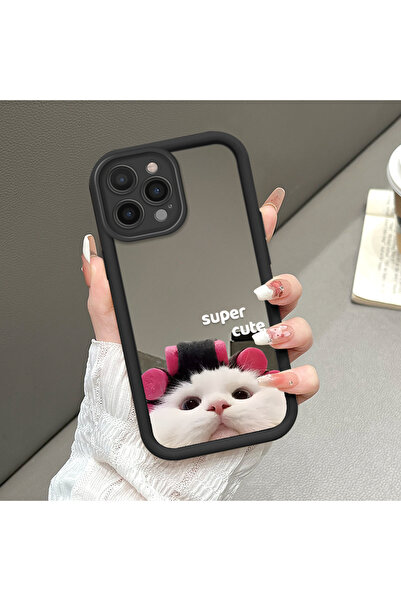 iPhone 14 Pro Compatible Fall Resistant Black Silicone Case Mirror Face Bad Cat Patterns