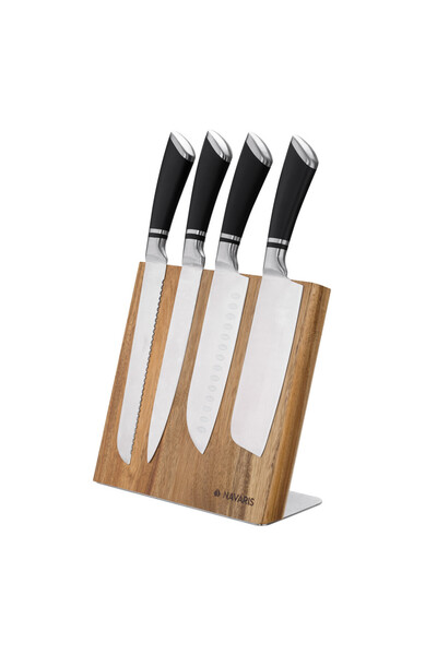 Navaris Suport magnetic pentru cuțite din lemn de salcâm, 23 x 22,5 cm, 47366...