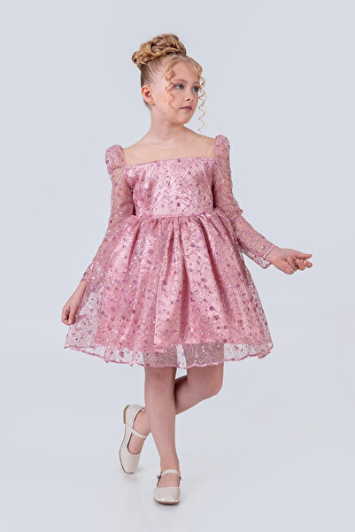 vestitino Rochie de seara pentru fete din tul cu paiete model umflat 3-12 ani