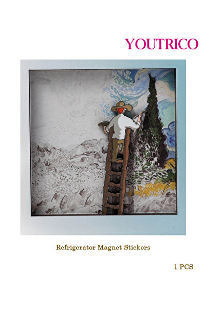 Youtrico 1 pcs Wooden Cartoon World Famous Painting Home Decor Refrigerator M...