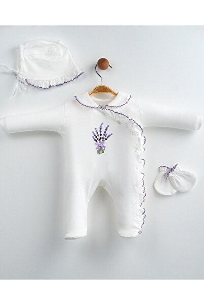 Eda Baby Lavender Embroidered 3-Piece Ruffled Baby Romper Set