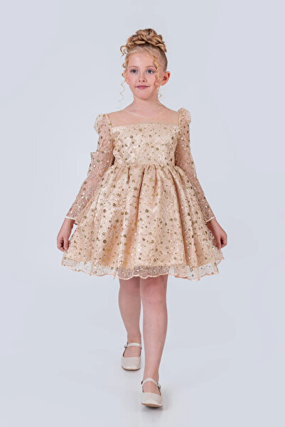 vestitino Kız Çocuk Abiye Elbise Payetli Tül Kabarık Model 3-12 Yaş