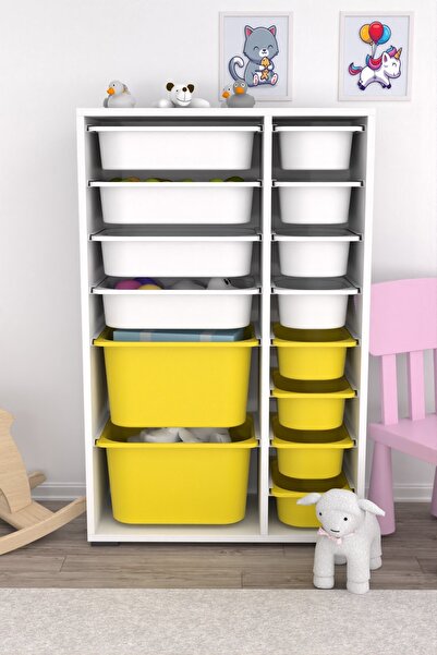 Pratico Rine 14 Sepetli Çok Amaçlı Oyuncak Dolabı Sarı Beyaz 2D4K8U