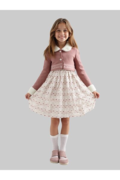 Toplevel فستان بناتي بأناقة شتوية ياتي بلون وردي جذاب مصحوبًا بجاكيت أنيق