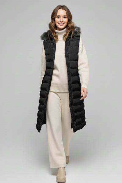 benguen Şapkası Kürklü Şişme Yelek K9185 Siyah