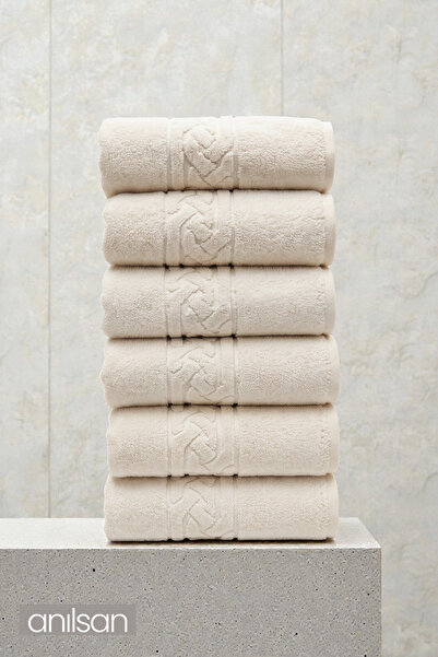 Anılsan Set de 6 prosoape Rita Ecru - 50x90 Cm, 240Gr, bumbac 100% , Prosoape pentru Spa si Hotel, Potrivite pentru utilizare zilnica