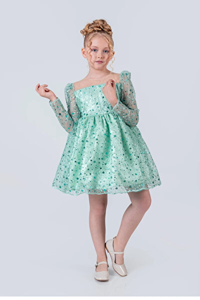 vestitino Rochie de seara pentru fete din tul cu paiete model umflat 3-12 ani