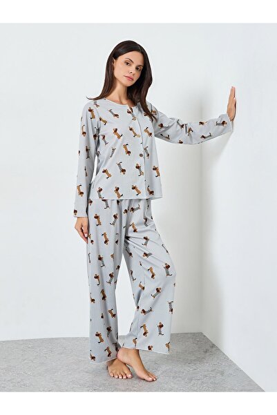 Styli Allover Printed Tops&Pants Pajama Long Sets