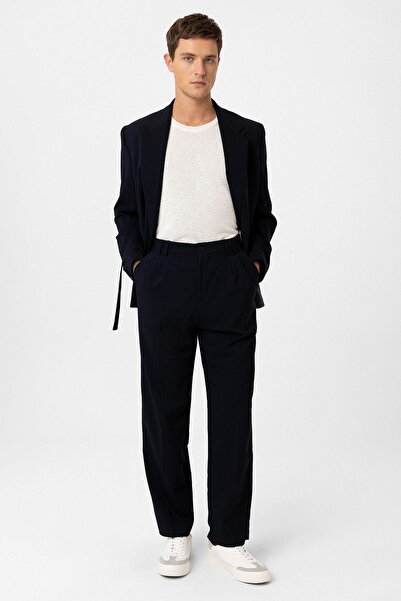 Antioch Dark Navy Double Pleated Baggy Fit Men's Trousers