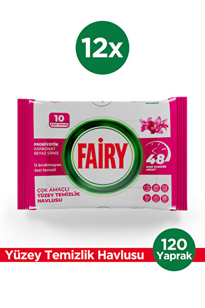Fairy Çok Amaçlı Yüzey Temizlik Havlusu 10 Yaprak 12 Adet| Lilyum Çiçeği| Bey...