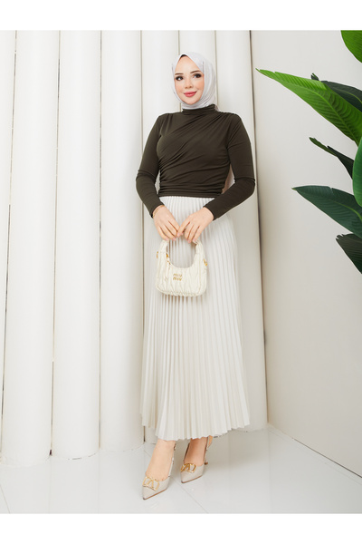 modapark.ist Women's Sandy Blouse and Skirt Set with Gathered Shoulders