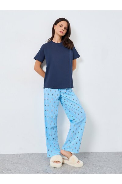 Styli Solid Cotton T-Shirt and Floral Striped Pyjama Set