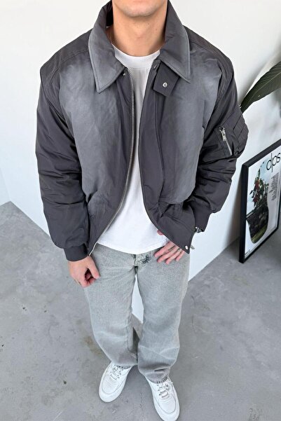 HAFKAGİYİM Antrasit Premium Yıkamalı Bomber Ceket