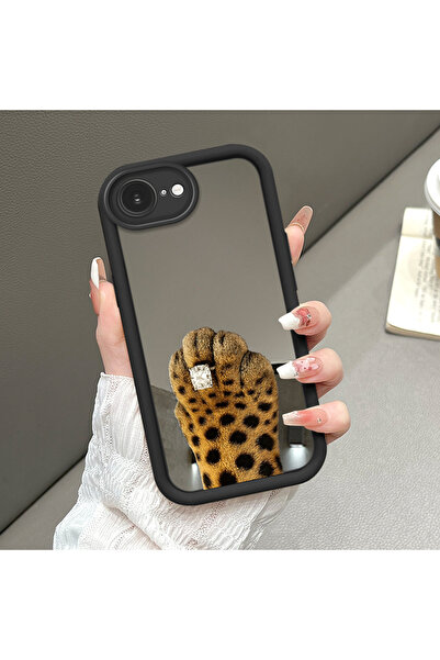 ucuc حافظة سيليكون سوداء مقاومة للسقوط متوافقة مع آيفون 16e مع نمط الفهد وسطح...