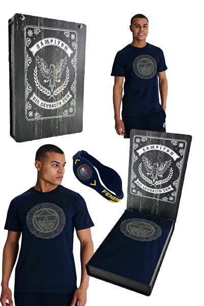 Fenerbahçe Men's Stand-Up Stitched Logo T-Shirt Laser Wooden Box Gift