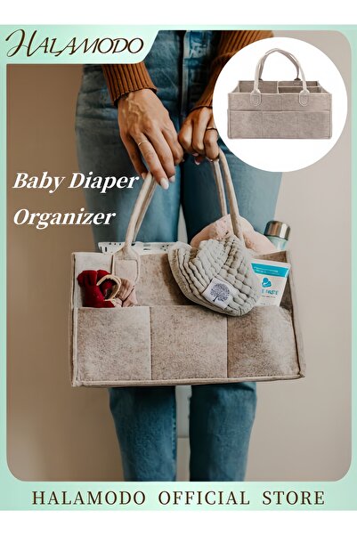 HALAMODO سلة تخزين كبيرة لحفاضات الأطفال ومناديل الأطفال، مزودة بأقسام متعددة