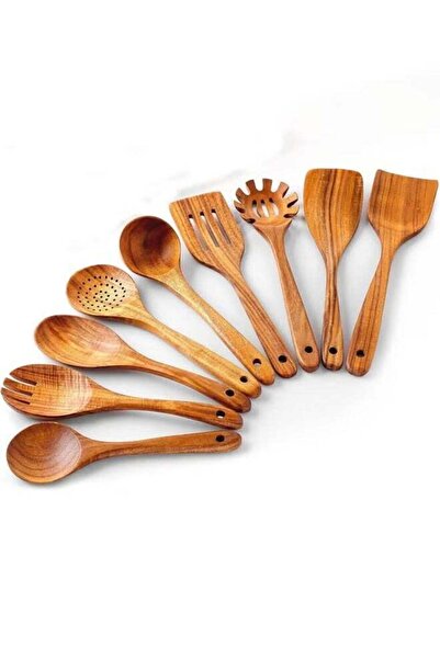 Arabest 9-Piece Teak Wooden Utensils for Cooking, Smooth Finish Natural Teak Utensil Set, Non-Stick Spoons