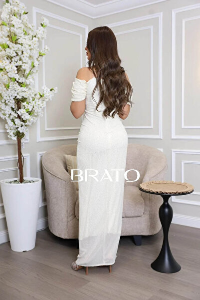 BRATO An off-white dress with an elegant and soft sheen