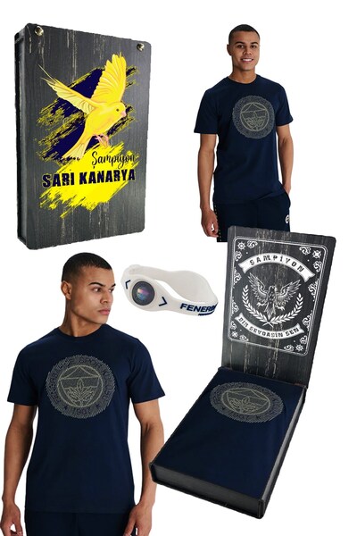 Fenerbahçe Men's Triumphant Embroidered Logo T-Shirt Uv+Bracelet Wooden Box Gift