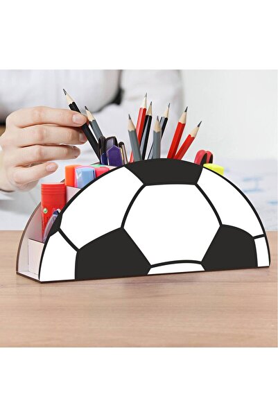 Sek Trend AHŞAP KALEMLİK MASA DÜZENLEYİCİ FUTBOL TOPU DESENLİ MASAÜSTÜ ORGANİZER