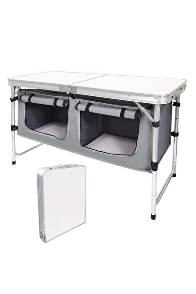 Arabest طاولة تخييم قابلة للطي مع مساحة تخزين، خفيفة الوزن، محمولة للاستخدام ...