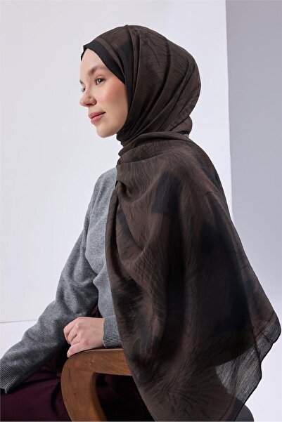 Silk Home Viscose Mayda Shawl with Black Background and Bitter Brown Tones, P...