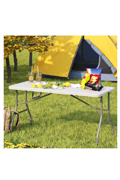 LAOBAN Folding Utility Table, Fold-in-Half Portable Plastic Picnic Party Dining Camp Table