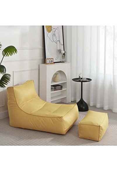 Arabest Machine Washable Polyester Bean Bag Chair with Removable Cover Ottoman Set, Multipurpose Lounger