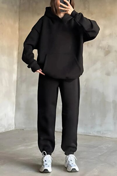 BARLİZ طقم رياضي نسائي من Basic قصة فضفاضة ذو قصة مريحة مكون من 3 خيوط سميكة