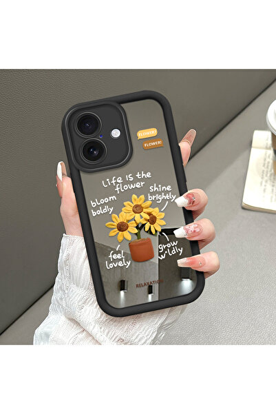 ucuc حافظة سيليكون سوداء مقاومة للسقوط متوافقة مع آيفون 16 مع أنماط زهور وسطح...