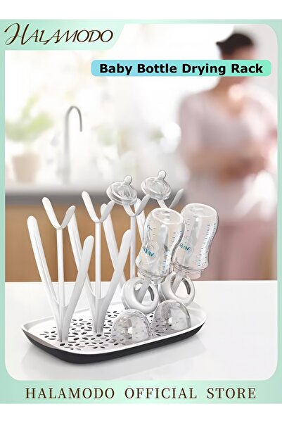 HALAMODO رف تجفيف زجاجات الأطفال مع صينية، حامل تجفيف زجاجات عالي السعة للزجا...