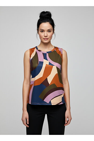 Vita Fortuna Desenli Kolsuz Bisiklet Yaka Kadın Bluz