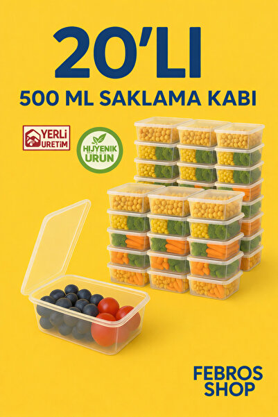 Febros 500ML Dikdörtgen Kendinden Kapaklı Derin Dondurucu Saklama Kabı 20'li ...