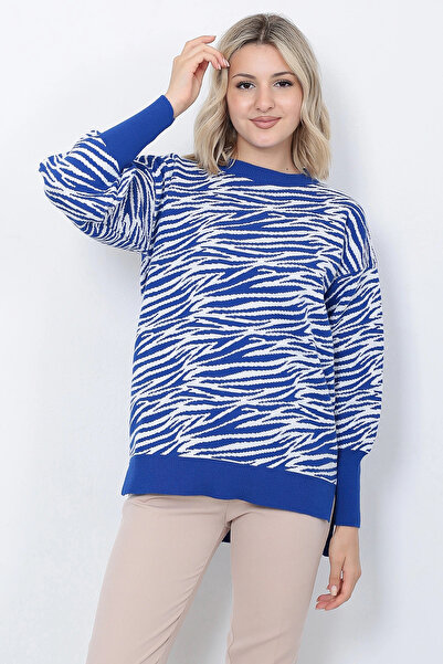 LUGMO Tricotaj pentru femei Pulover guler rotund Motiv zebră supradimensionat...