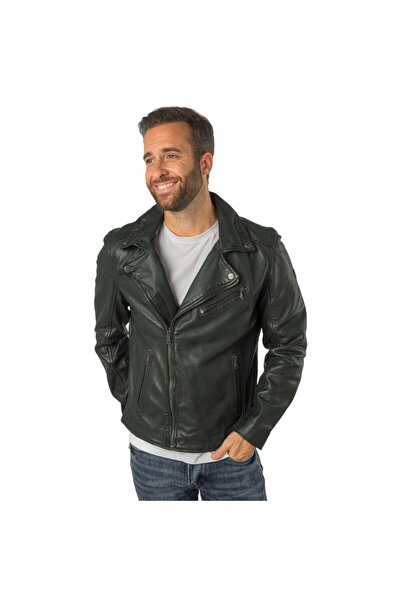 mauritius Men's Dark Green Leather Jacket MMKunro