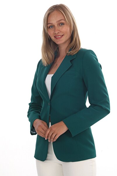 WHİTE DİAMOND Kadın Yeşil Tek Düğmeli Astarlı Şık Blazer Ceket