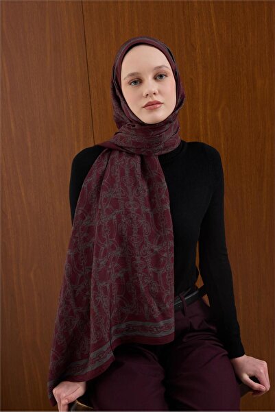 Silk Home Viskon Mayda Shawl Dark Red Chain Patterned Tok Duruşlu 190X70