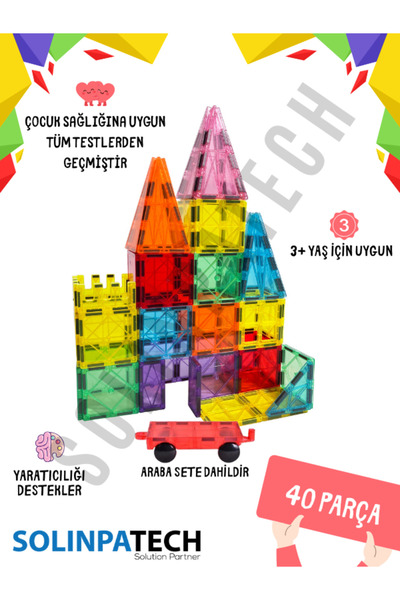 SolinpaTech Manyetik Yapı Blokları 40 Parça|Mıknatıslı Eğitici Oyuncak|Zeka v...